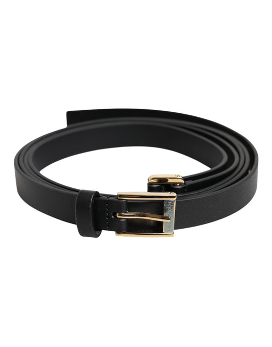 Black Classic Gold Metal Logo Buckle Belt
