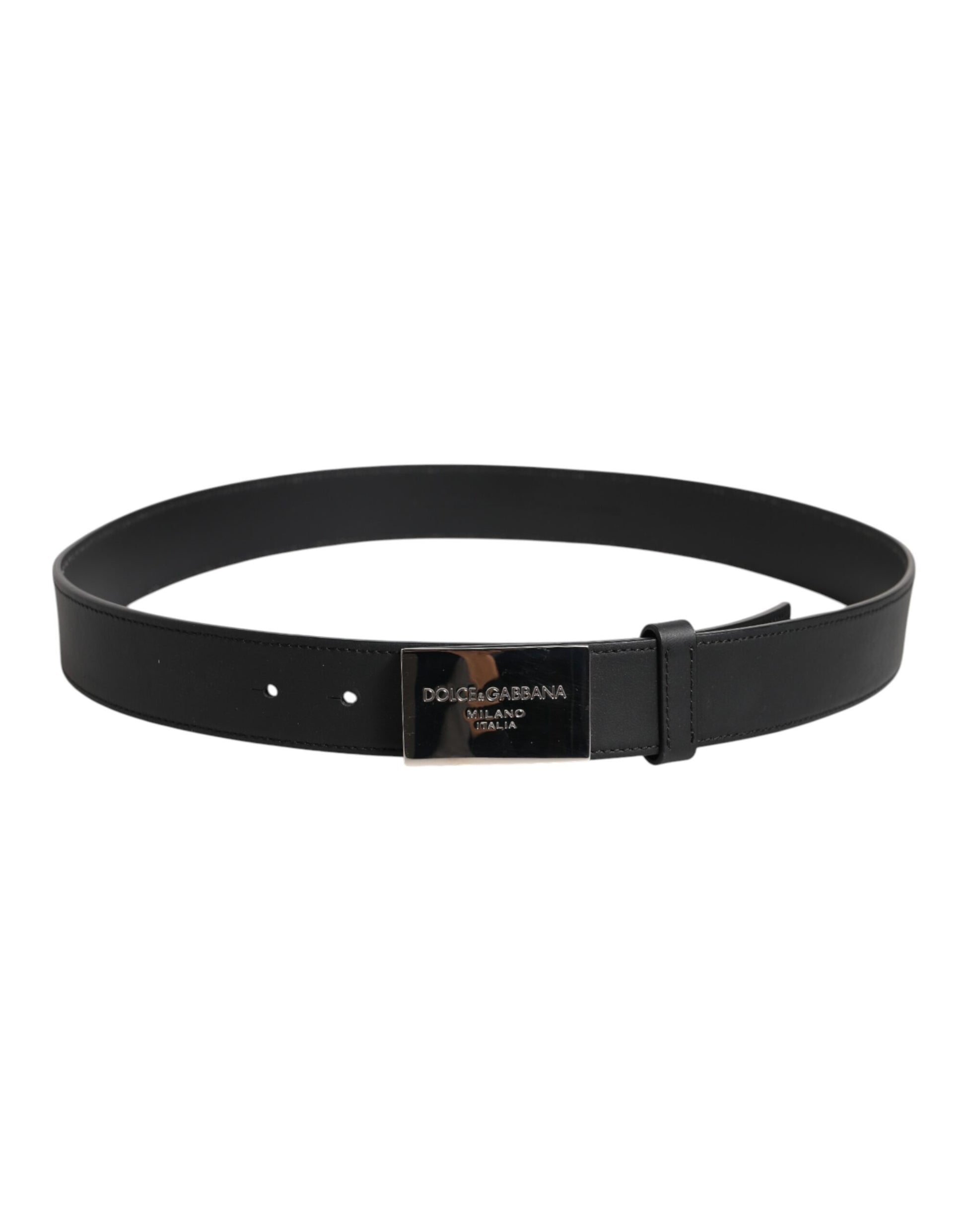 Black Classic Silver Metal Logo Buckle Belt