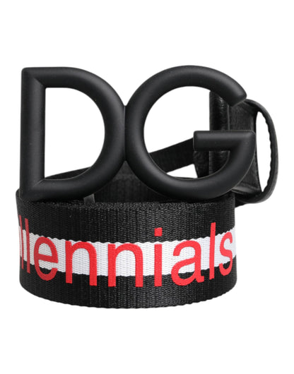 Black Polyester Logo Print DG Buckle Belt