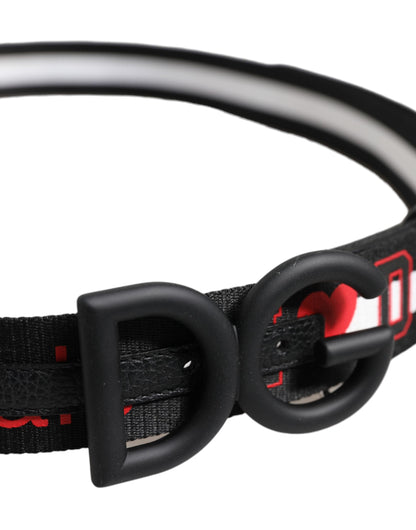 Black Polyester Logo Print DG Buckle Belt