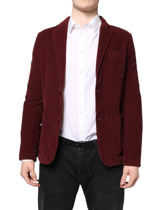 Maroon Corduroy Regular Fit Men Coat Blazer Jacket
