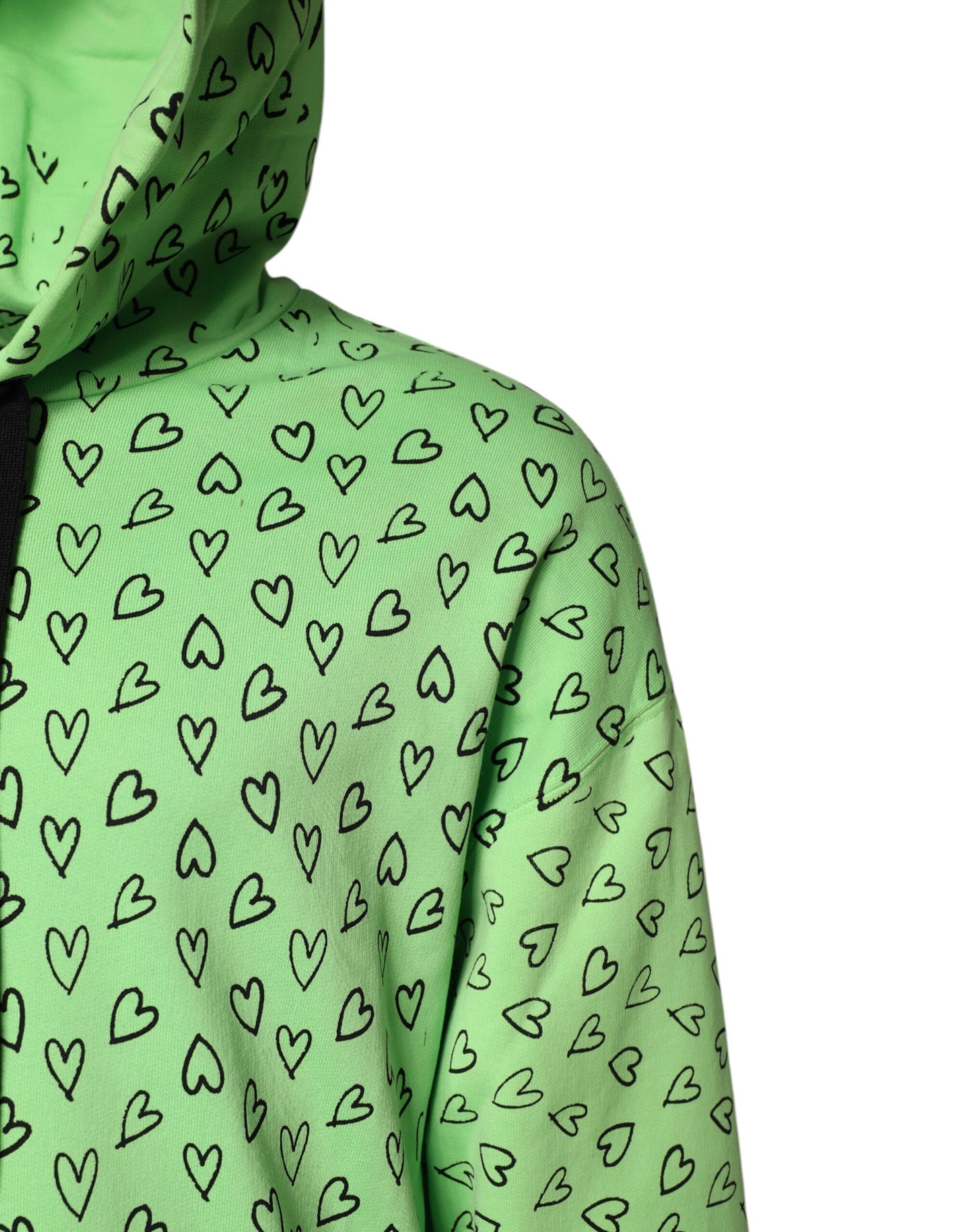 Green Cotton Logo Heart Print Hooded Sweater