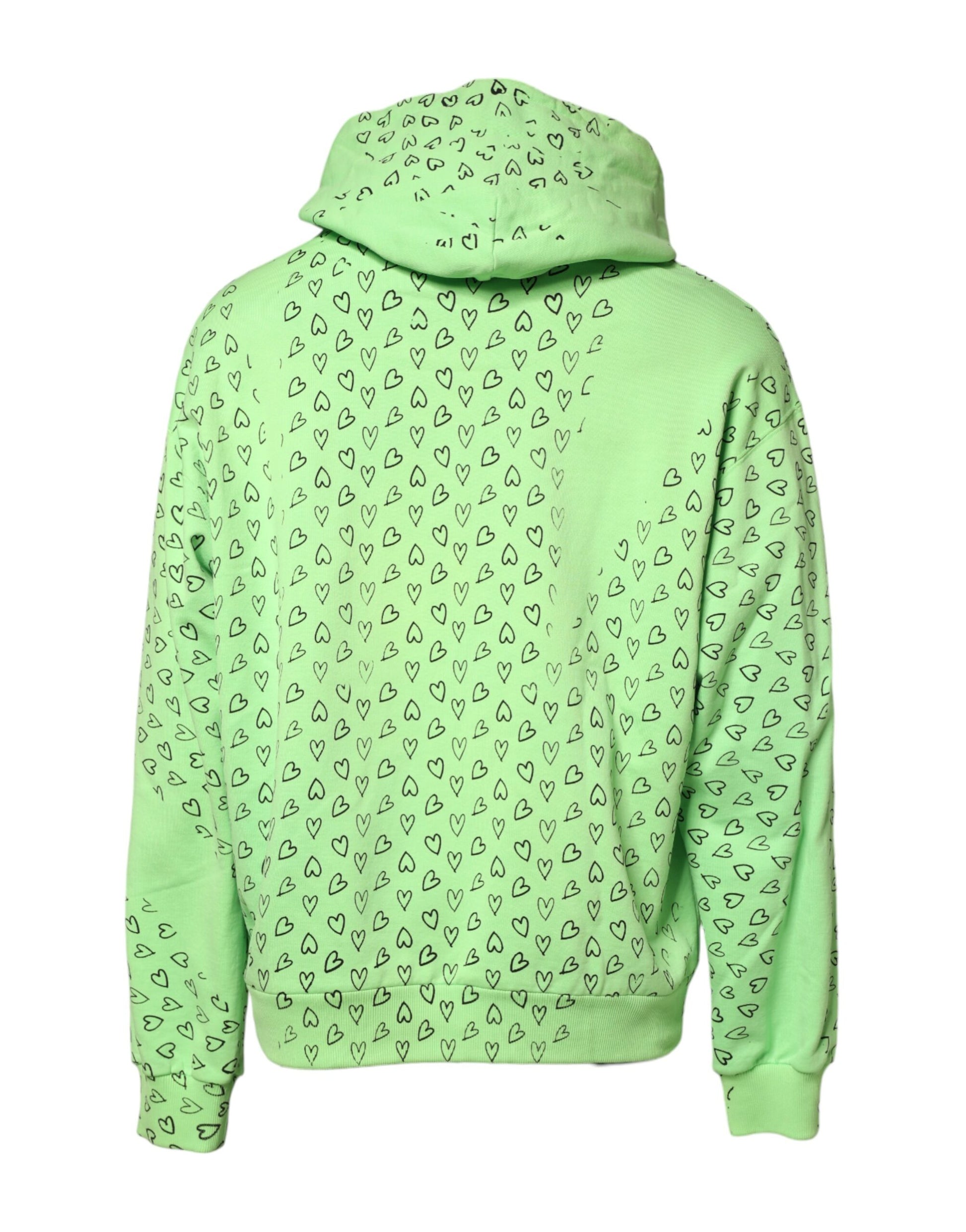 Green Cotton Logo Heart Print Hooded Sweater