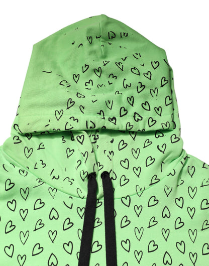 Green Cotton Logo Heart Print Hooded Sweater