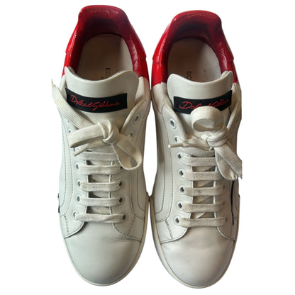 White Red Logo Portofino Sneakers Shoes