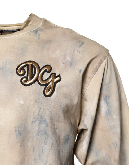 Beige Tie Dye DG Embroidery Cropped T-shirt