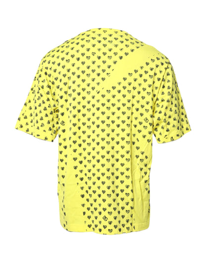 Yellow Cotton DG Heart Print Crew Neck T-shirt