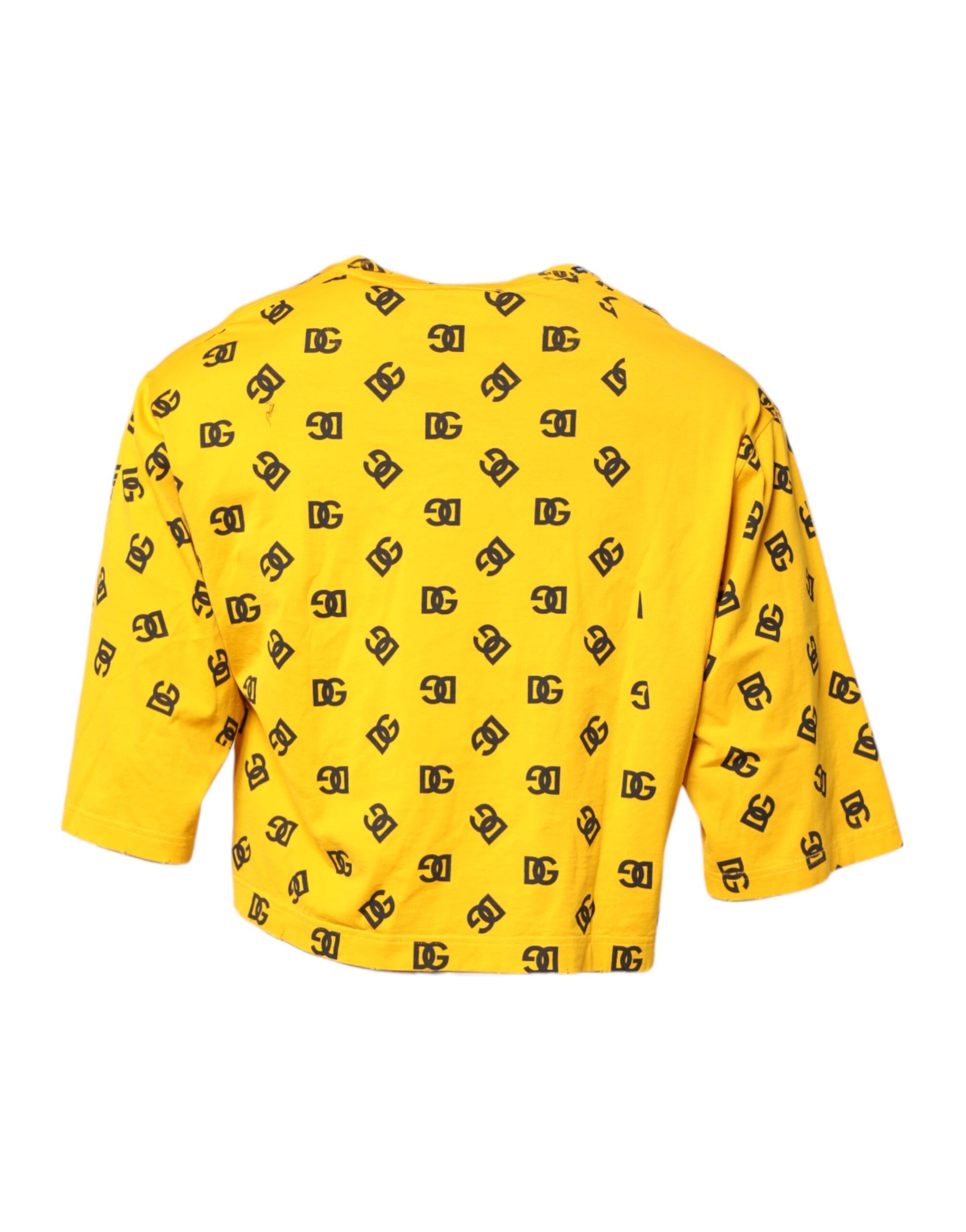 Yellow Cotton DG Logo Print Cropped T-shirt