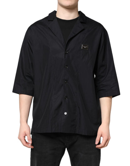 Black Short Sleeves Button Down Casual Shirt