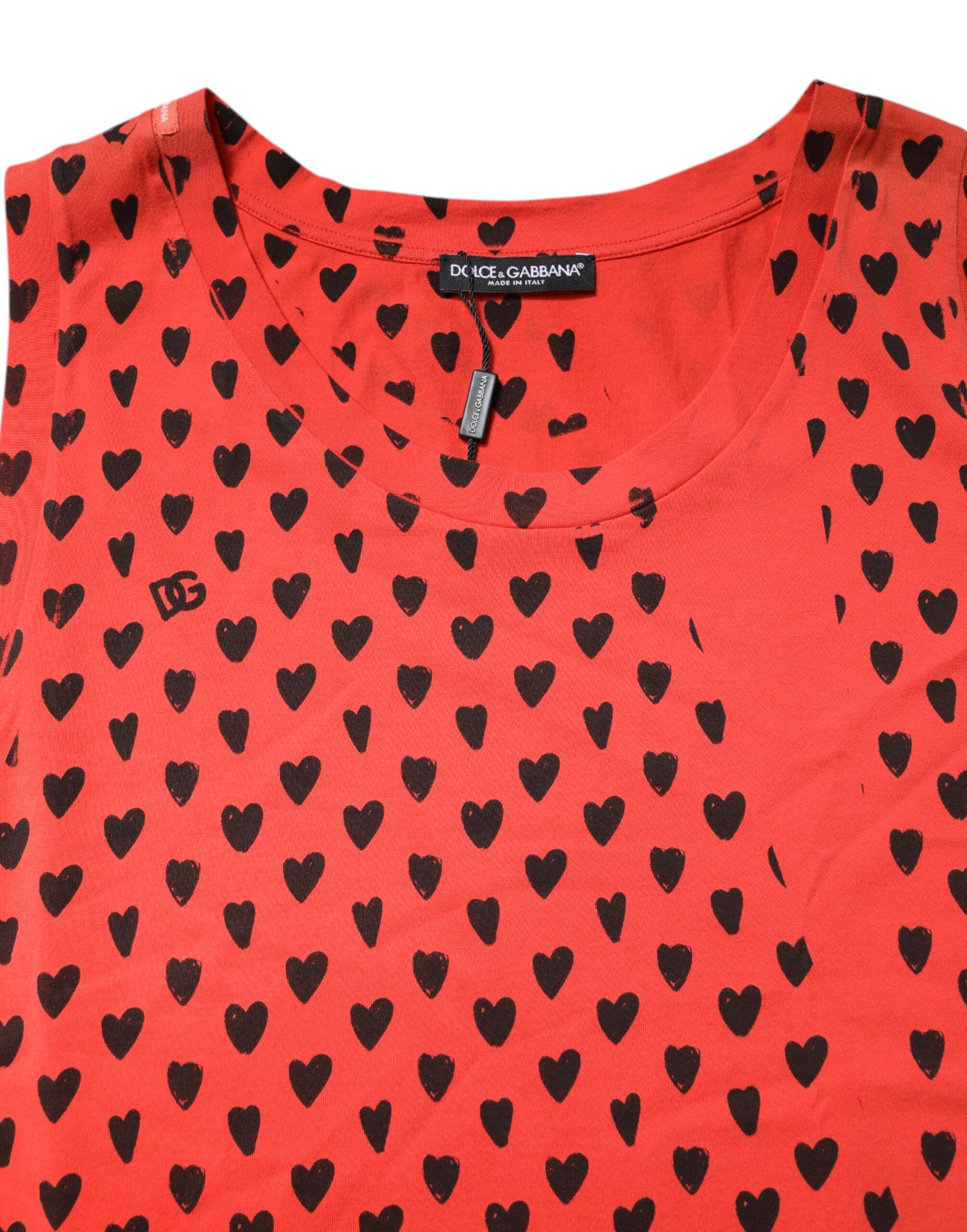 Red Cotton Sleeveless DG Heart Logo T-shirt