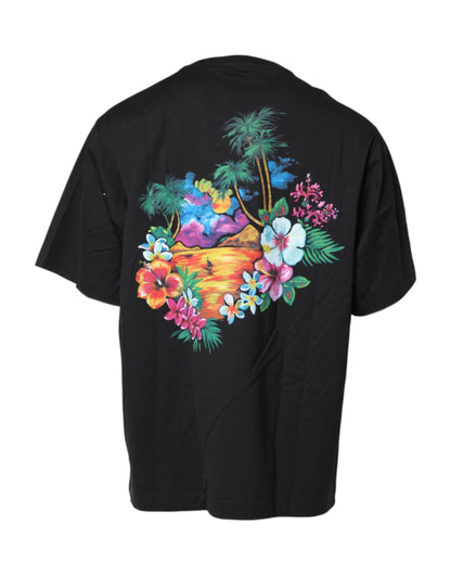 Black DG Floral Print Crew Neck T-shirt