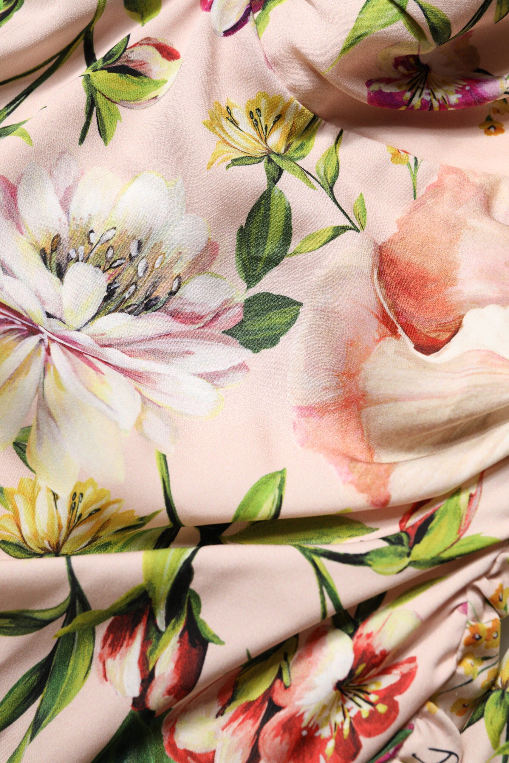 Pink Floral Silk Fit And Flared Midi Dress