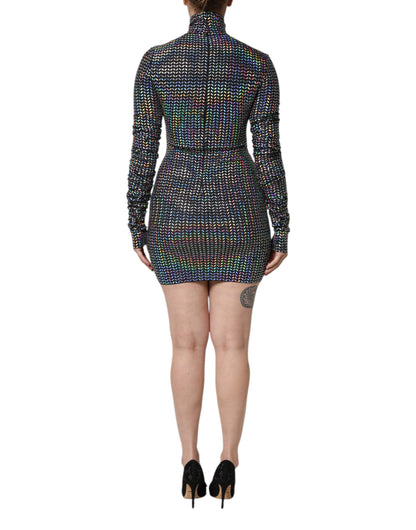 Black Embellished Nylon Bodycon Mini Dress