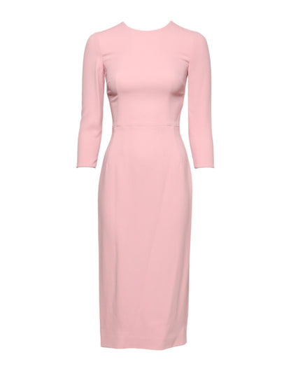 Pink Viscose 3/4 Sleeves Sheath Midi Dress