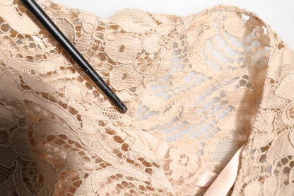 Beige Floral Lace Sleeveless Sheath Dress