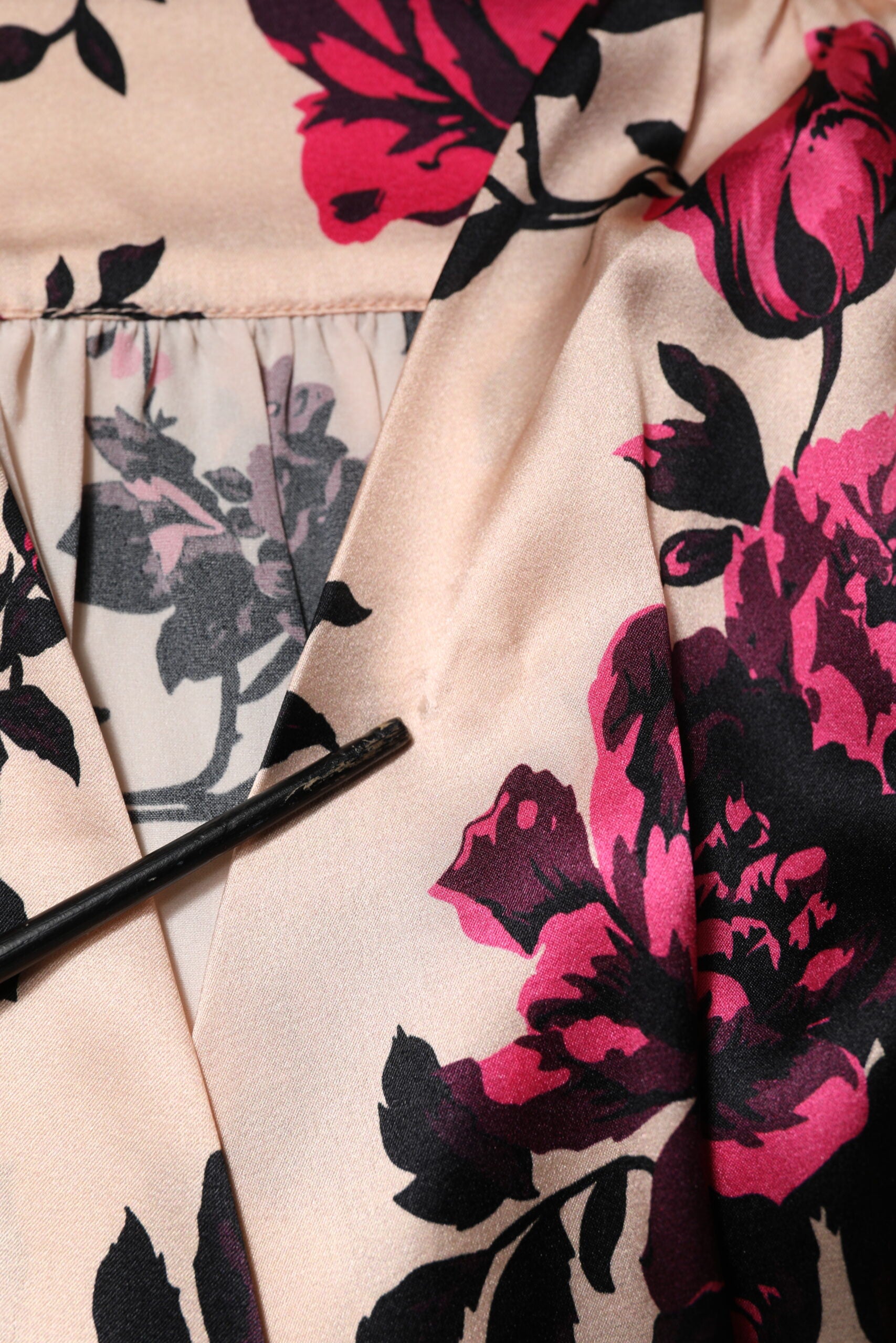 Pink Floral Silk Long Sleeves V-neck Wrap Mini Dress