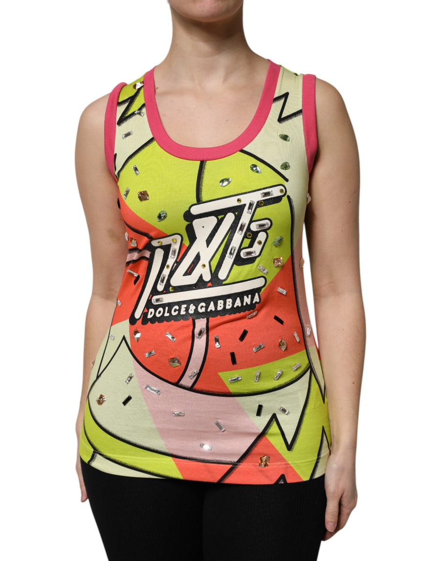 Multicolor Printed Crystal Embellishment Top