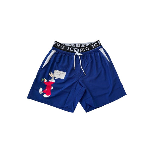 Blue Polyester Men Swim Short