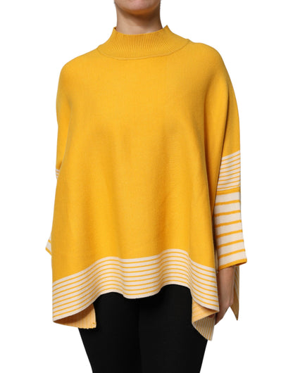 Yellow Stripe Long Sleeve Overcoat Pullover Sweater