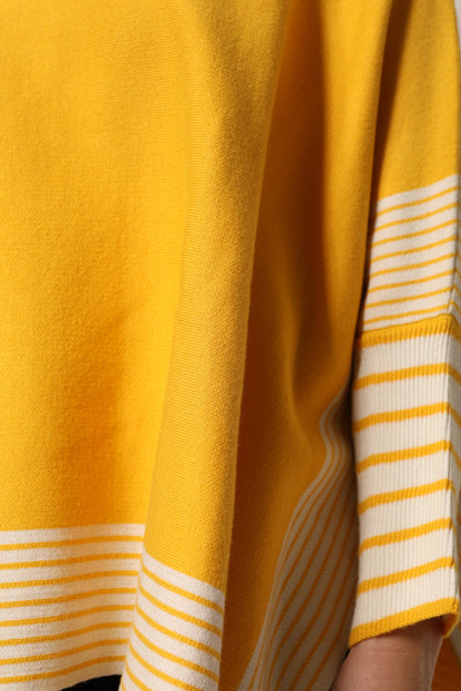 Yellow Stripe Long Sleeve Overcoat Pullover Sweater