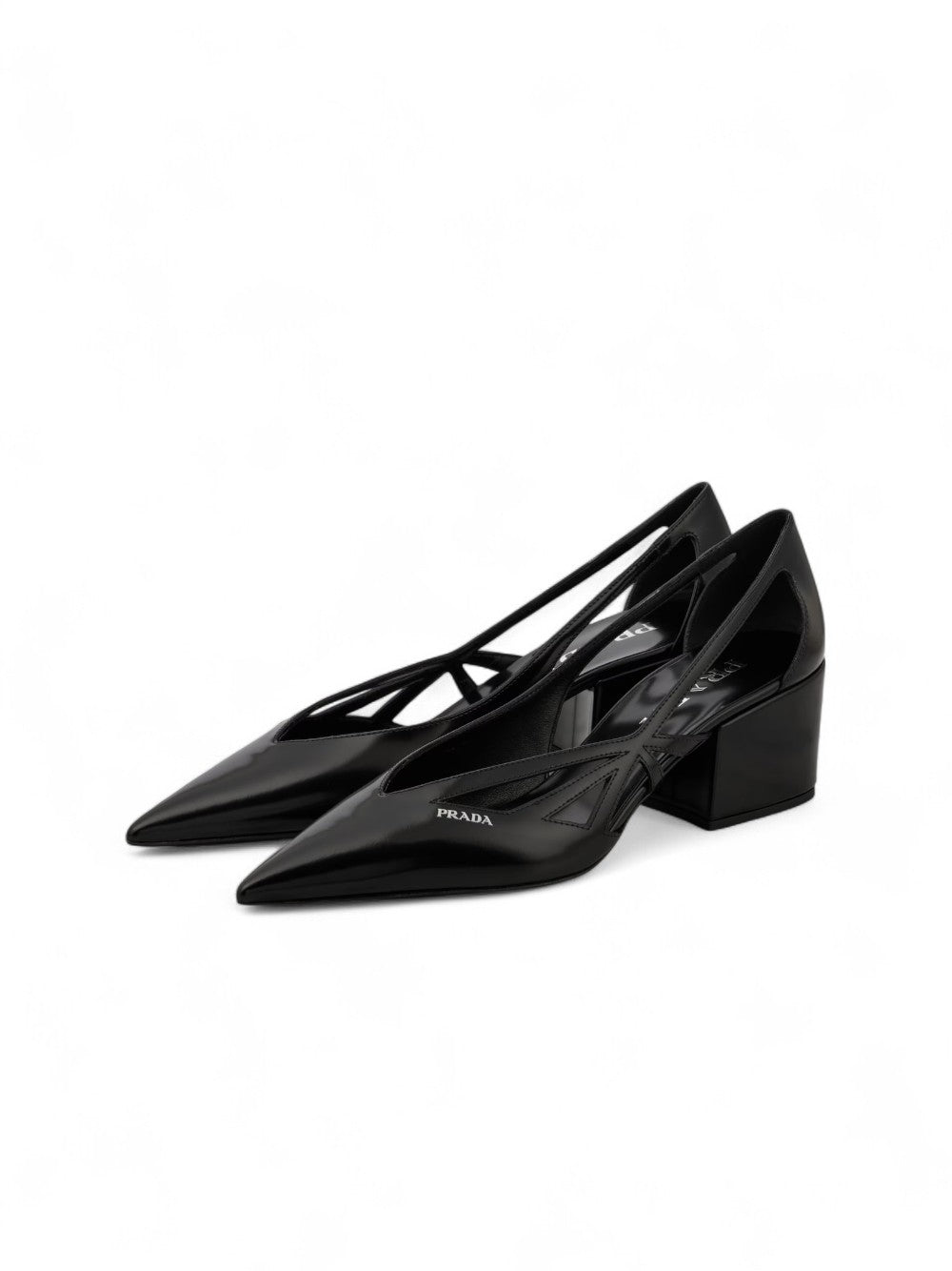 Black Leather Cut-Out Pumps 55