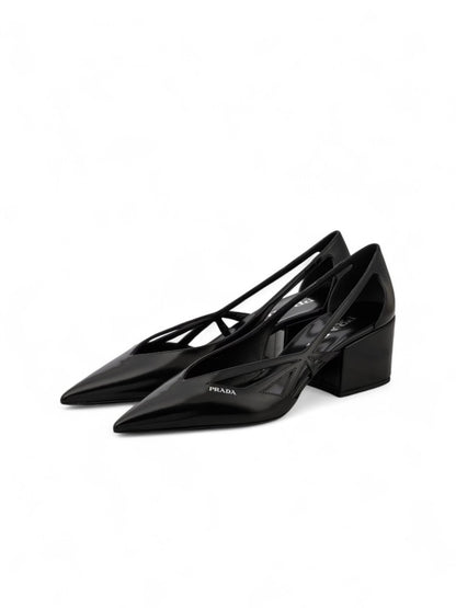 Black Leather Cut-Out Pumps 55