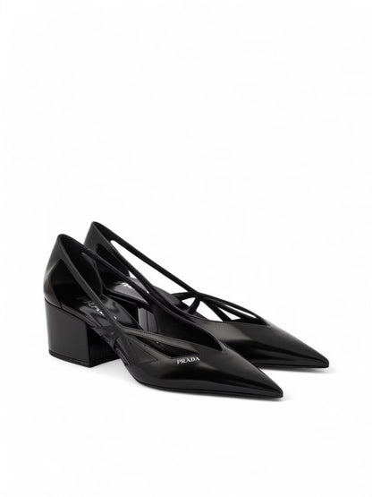 Black Leather Cut-Out Pumps 55