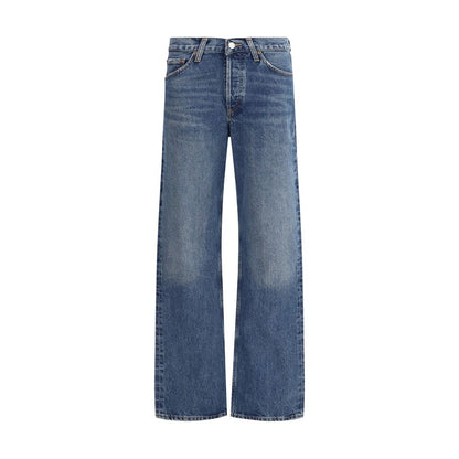 Blue Cotton Straight-Leg Jeans