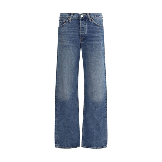 Blue Cotton Straight-Leg Jeans