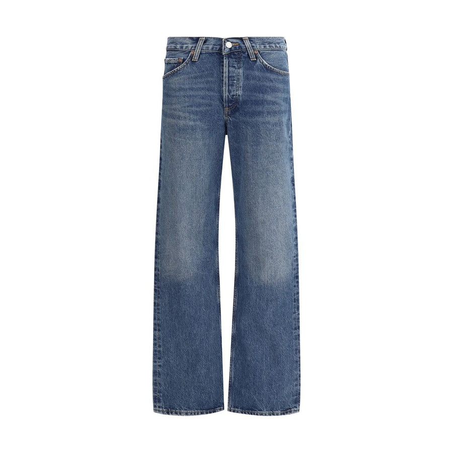 Blue Cotton Straight-Leg Jeans