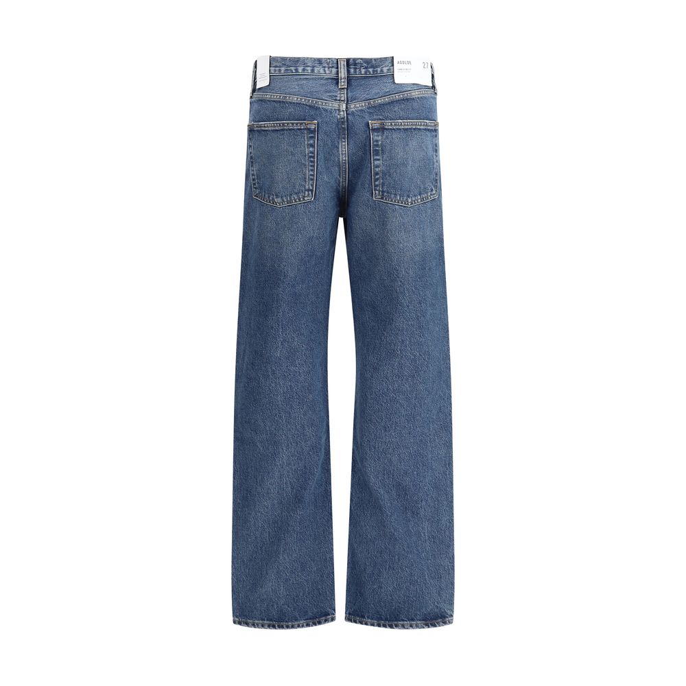 Blue Cotton Straight-Leg Jeans