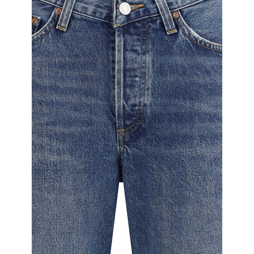 Blue Cotton Straight-Leg Jeans