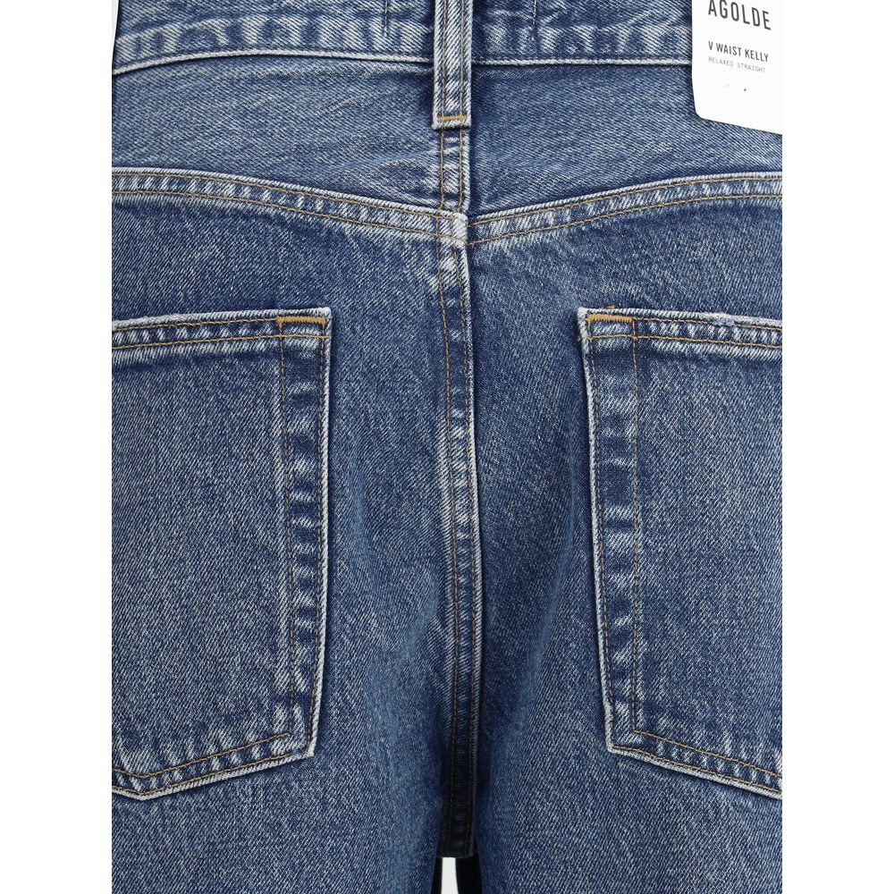 Blue Cotton Straight-Leg Jeans