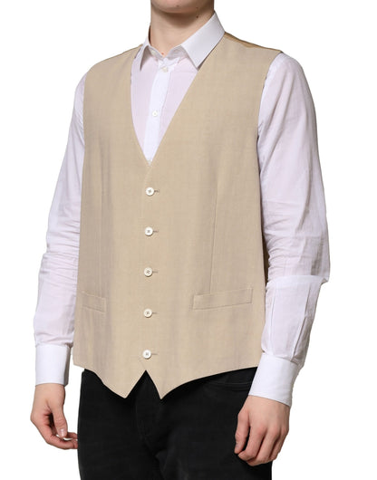Beige Linen Dress Formal Men Waistcoat Vest