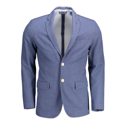 Blue Cotton Men Jacket