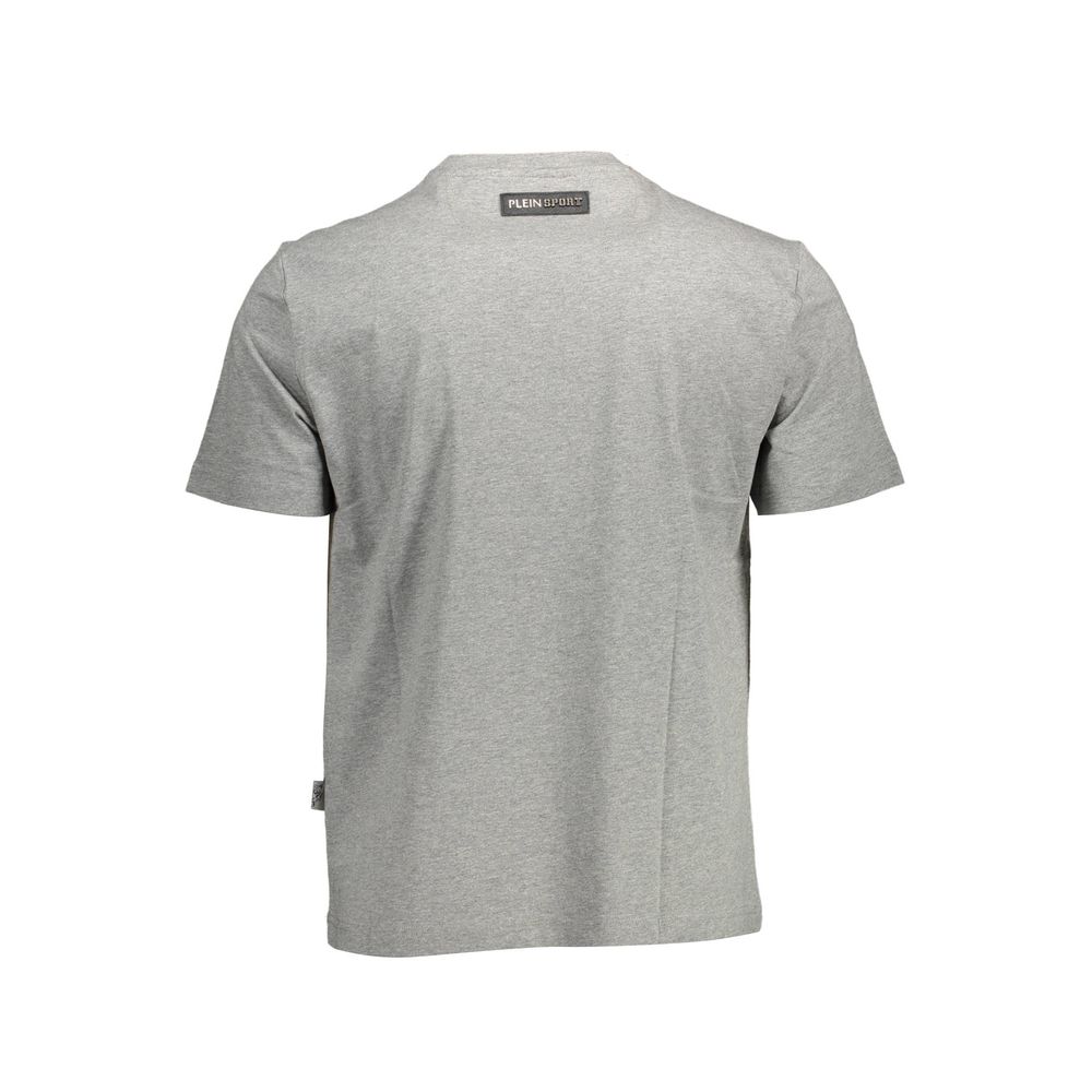 "Gray Cotton Men's T-Shirt with Contrasting Details"