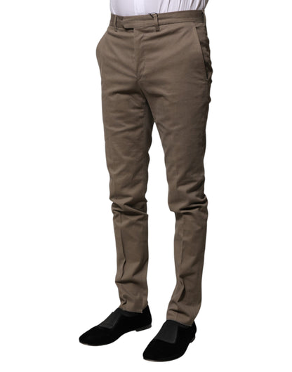 Brown Cotton Tapered Formal Dress Pants