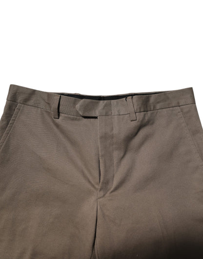 Brown Cotton Tapered Formal Dress Pants