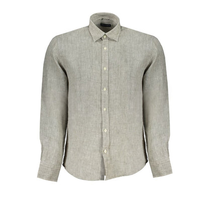 "Grigio Linen Men's Shirt with Italian Collar"
