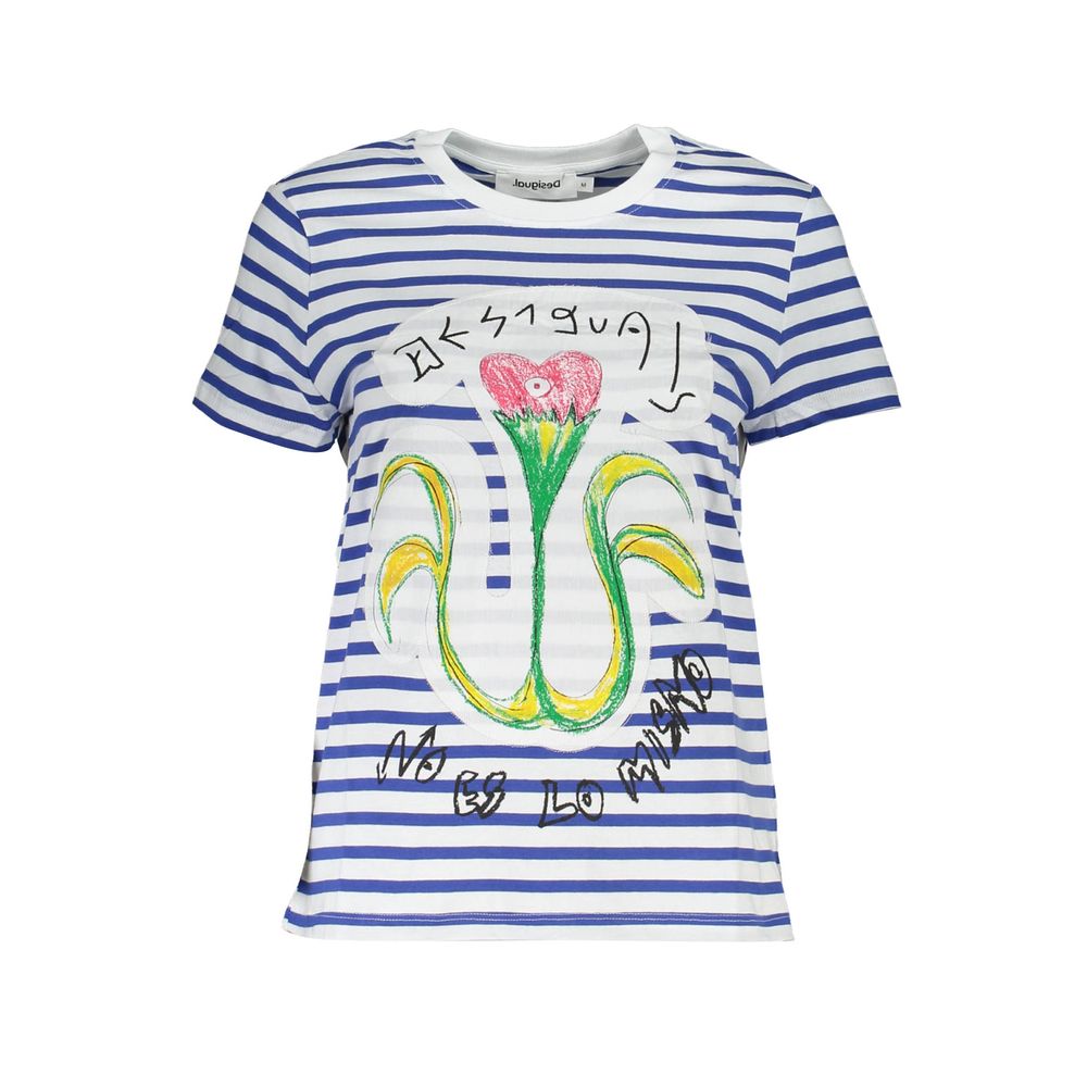Blue Cotton Women T-Shirt