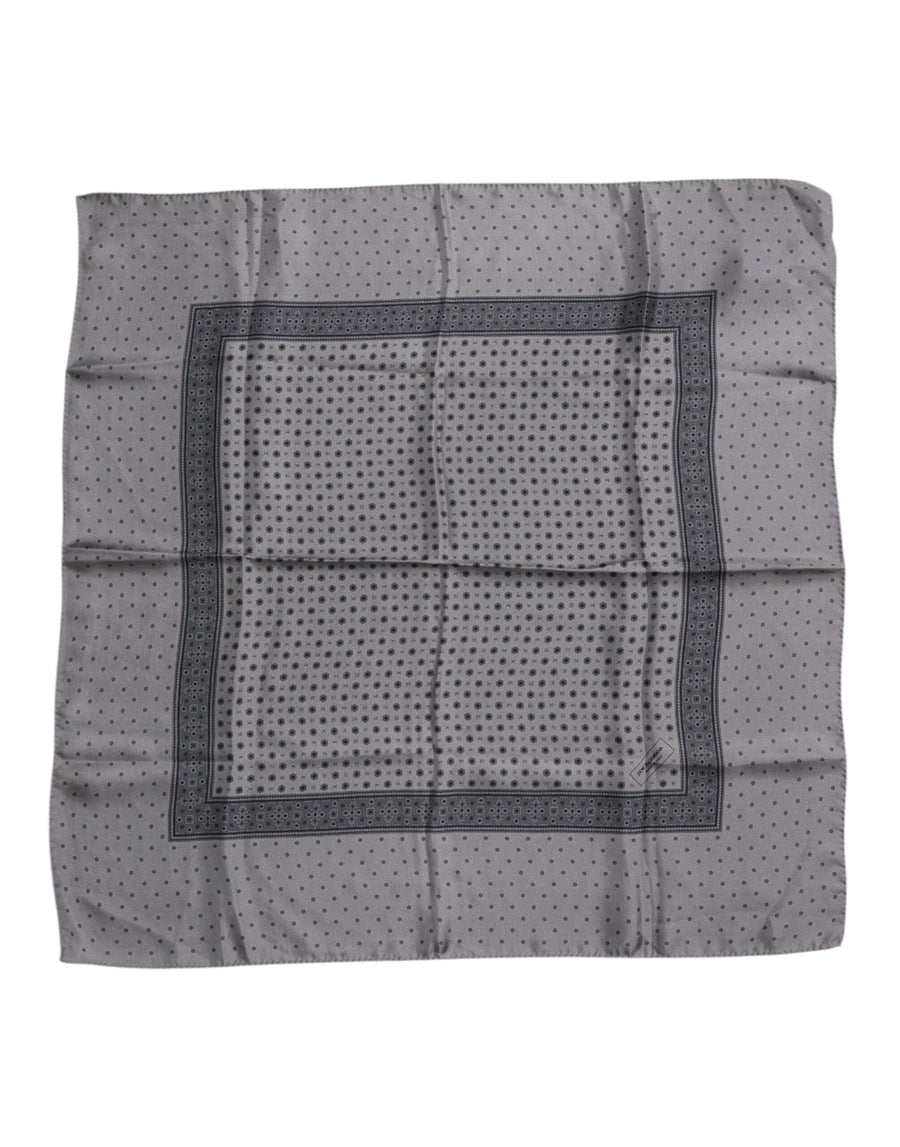 Gray Polka Dot Silk Square Men Foulard Scarf