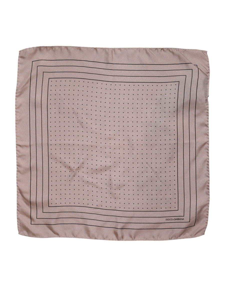 Beige Dotted Silk Square Men Foulard Scarf