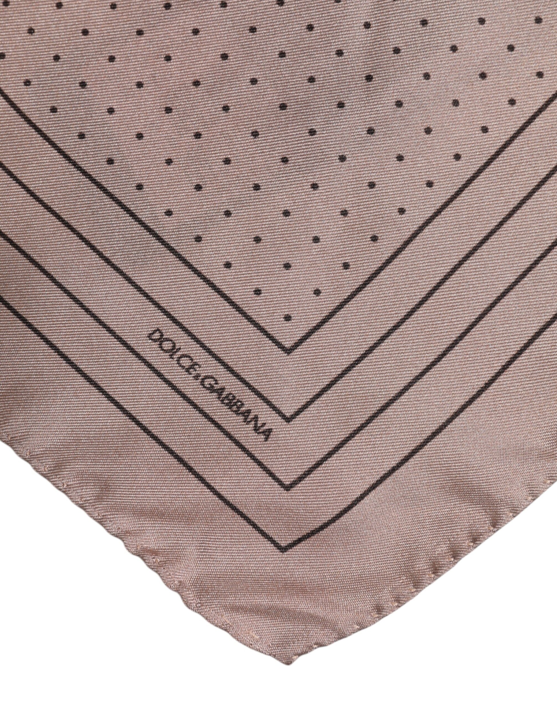 Beige Dotted Silk Square Men Foulard Scarf