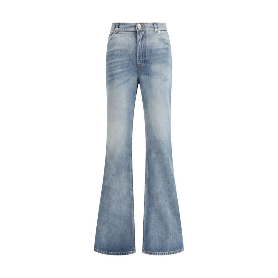 Blue Cotton Flared Jeans