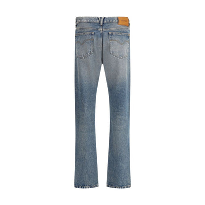 Blue Cotton Straight-Leg Jeans