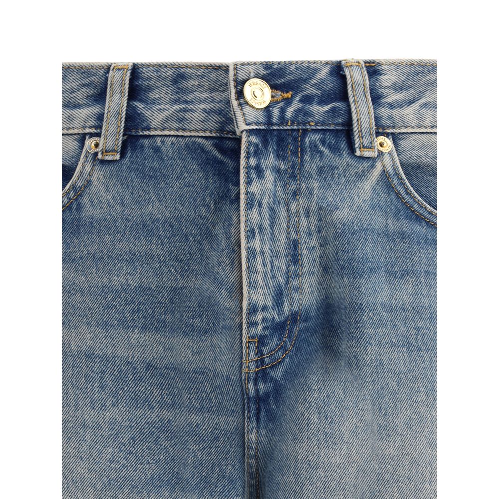 Blue Cotton Straight-Leg Jeans