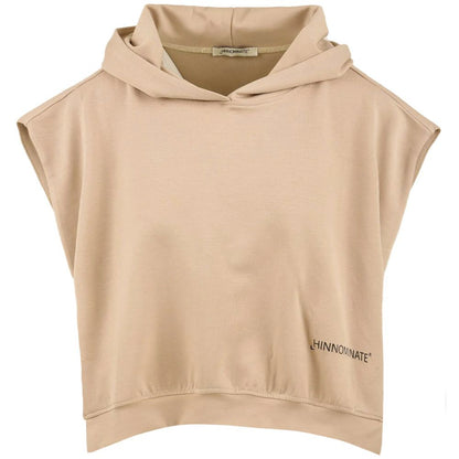 Beige Cotton Women Sleeveless Hoodie