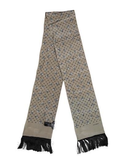 Gray Skulls Silk Fringes Men Foulard Scarf