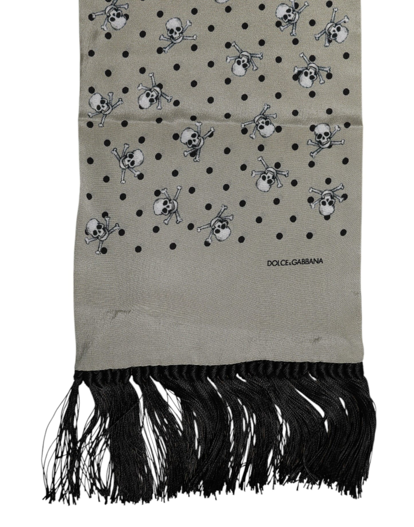 Gray Skulls Silk Fringes Men Foulard Scarf