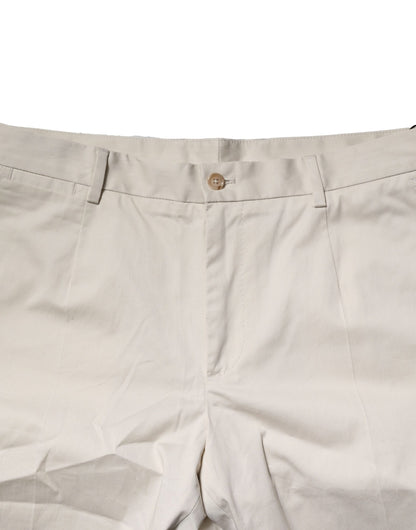 Beige Cotton Stretch Mid Waist Bermuda Shorts